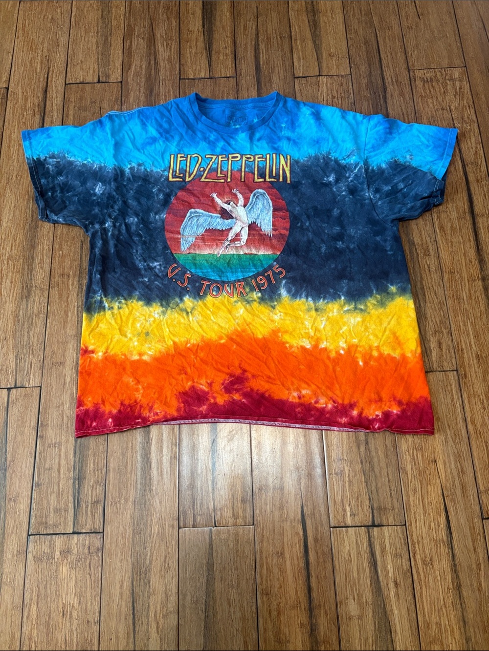 Led Zeppelin Mens US Tour 1975 Tye Dye Short Sleeve Graphic T Shirt 2XL